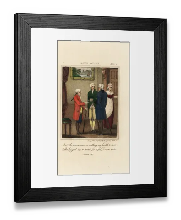 Framed Print : Regency doctors in wigs and frock coats consult with a nurse Framed Print : Regency doctors in wigs and frock coats consult with a nurse