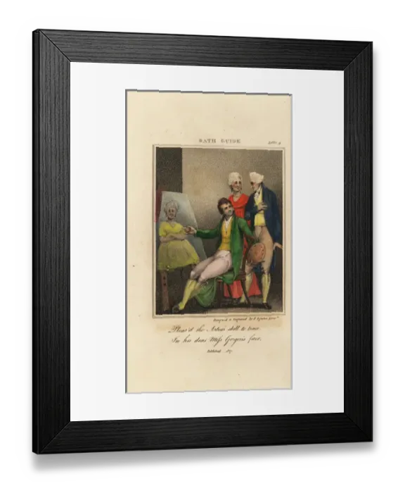Framed Print : Fashionable woman admiring her portrait, Bath Framed Print : Fashionable woman admiring her portrait, Bath