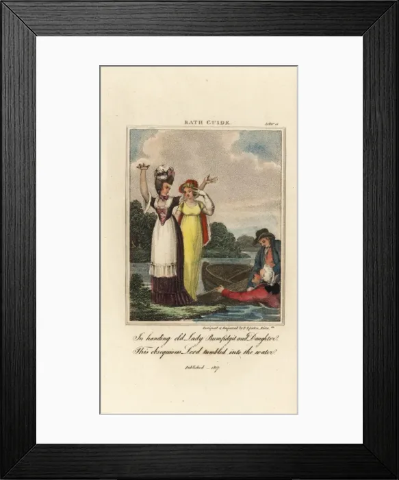 Framed Print : A lord in wig and ribbons falls into the river Framed Print : A lord in wig and ribbons falls into the river