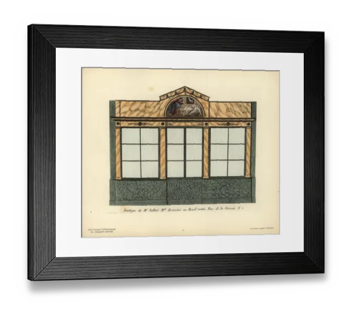 Framed Print : Shopfront of Sallarts hatmaker, Paris, circa 1800 Framed Print : Shopfront of Sallarts hatmaker, Paris, circa 1800
