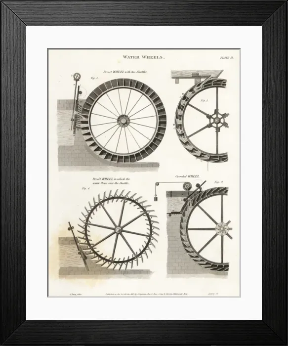 Framed Print : Waterwheels, water power of the 19th century Framed Print : Waterwheels, water power of the 19th century