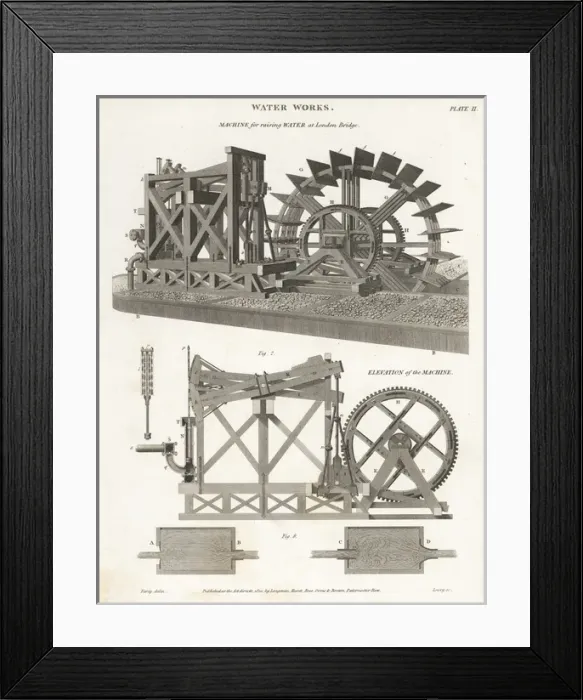 Framed Print : Machine for raising water at London Bridge, 19th century Framed Print : Machine for raising water at London Bridge, 19th century