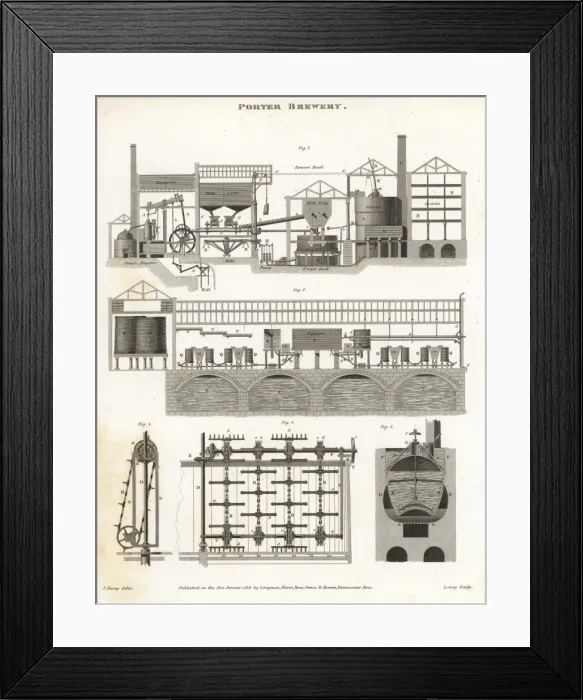 Framed Print : Porter brewery, powered by a steam-engine, late 18th century Framed Print : Porter brewery, powered by a steam-engine, late 18th century