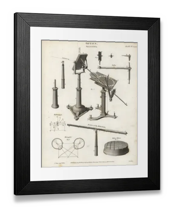 Framed Print : Heliostata mechanism and parts Framed Print : Heliostata mechanism and parts
