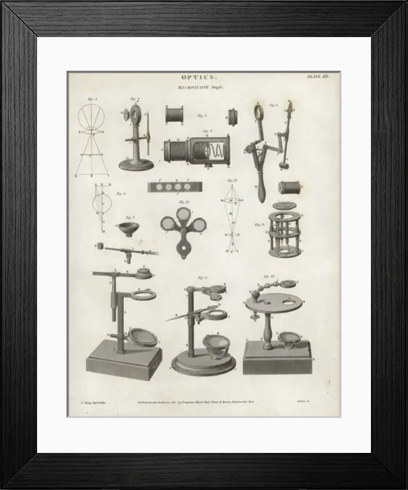 Framed Print : Single microscope mechanisms and parts Framed Print : Single microscope mechanisms and parts