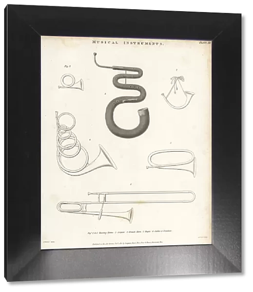 Hunting horns, serpent, French horn, bugle and trombone
