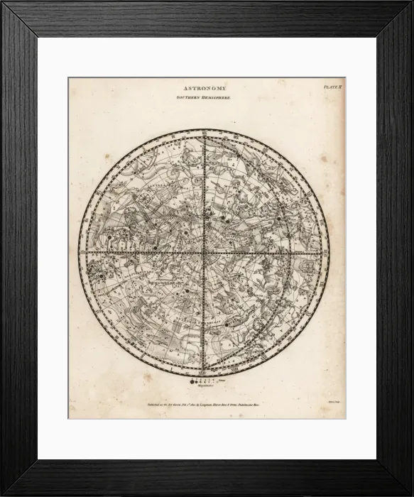 Framed Print : Astronomical chart of the Southern hemisphere Framed Print : Astronomical chart of the Southern hemisphere