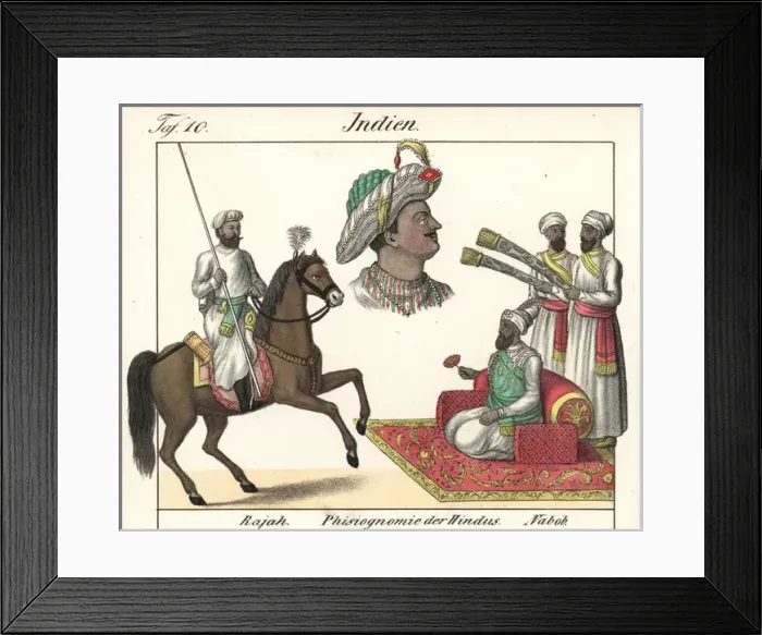 Framed Print : High-ranking Indians: rajah on horseback and a seated nabob Framed Print : High-ranking Indians: rajah on horseback and a seated nabob