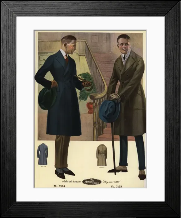 Framed Print : Men in double-breasted coats carrying canes Framed Print : Men in double-breasted coats carrying canes
