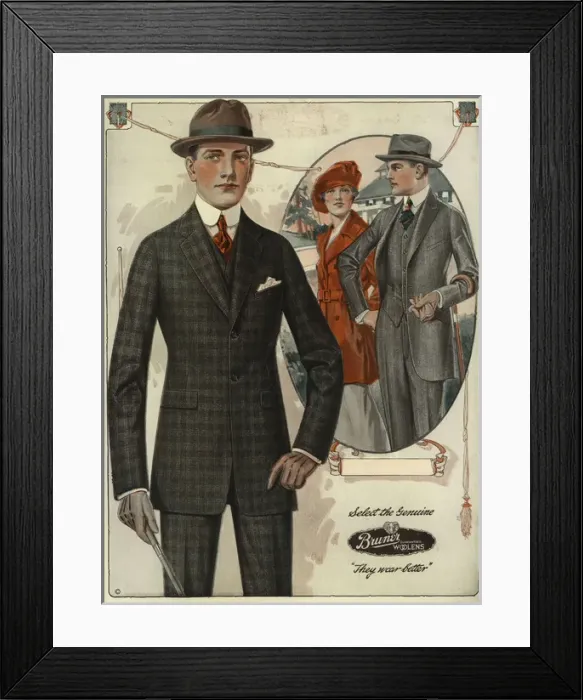 Framed Print : Mens conservative single-breasted suits from the 1920s Framed Print : Mens conservative single-breasted suits from the 1920s