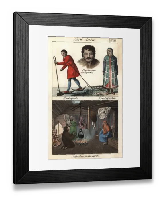 Framed Print : Khanty or Ostyak costumes, and scene in Khanty hut Framed Print : Khanty or Ostyak costumes, and scene in Khanty hut