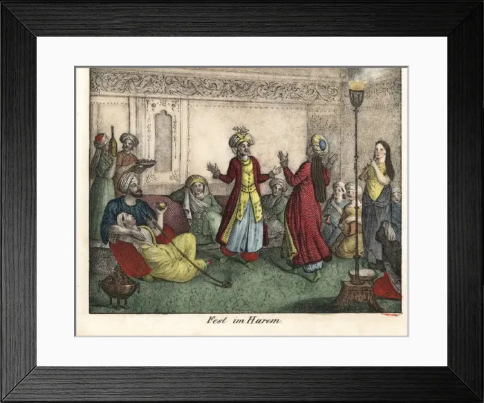 Framed Print : Egyptian harem with women dancing and playing music Framed Print : Egyptian harem with women dancing and playing music