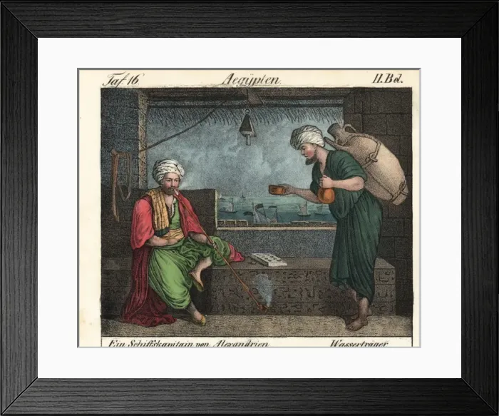 Framed Print : Egyptian sea captain in turban and robes smoking a pipe Framed Print : Egyptian sea captain in turban and robes smoking a pipe