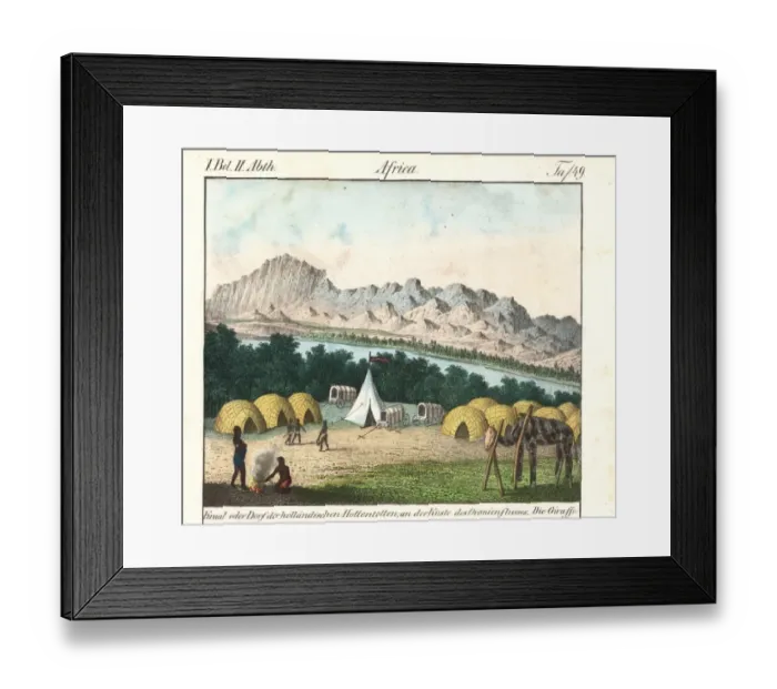 Framed Print : Khoikhoi kraal with huts and wagons at the Orange River Framed Print : Khoikhoi kraal with huts and wagons at the Orange River