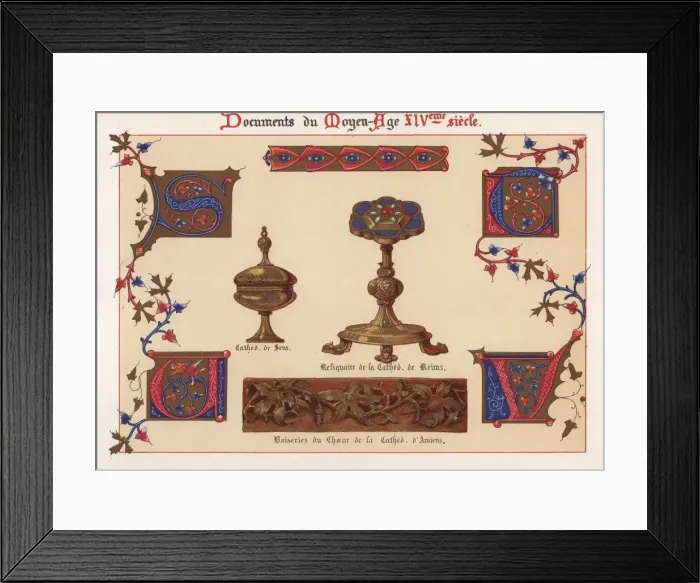Framed Print : Illuminated alphabet, gold chalice, golden Framed Print : Illuminated alphabet, gold chalice, golden