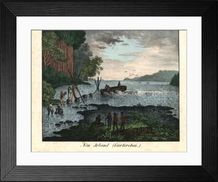 Framed Print : Sailors filling a boat with barrels of water on New Ireland Framed Print : Sailors filling a boat with barrels of water on New Ireland