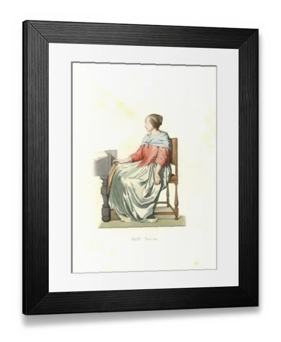 Framed Print : Woman of quality seated at a spinet, Holland, 17th century Framed Print : Woman of quality seated at a spinet, Holland, 17th century