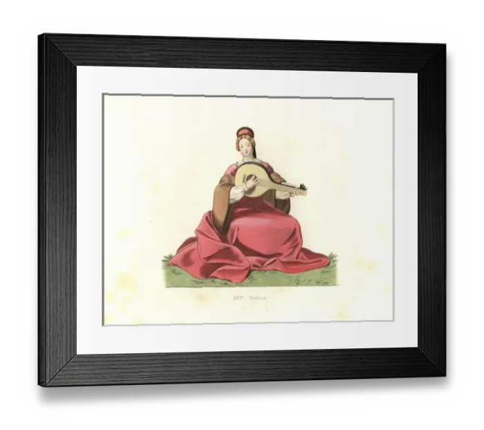 Framed Print : Noblewoman playing lute, England, 16th century Framed Print : Noblewoman playing lute, England, 16th century