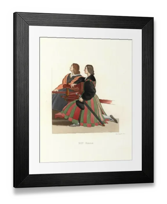 Framed Print : Gentlemen of Rome, 1510, in green and red striped Framed Print : Gentlemen of Rome, 1510, in green and red striped
