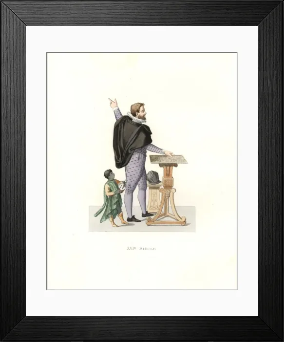 Framed Print : Magino de Gabrielle in violet suit, with African Framed Print : Magino de Gabrielle in violet suit, with African