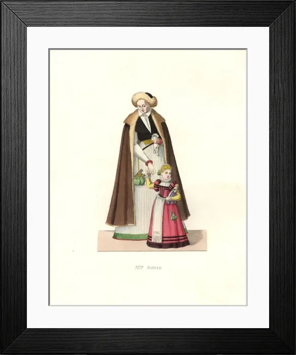 Framed Print : Woman of Silesia and girl, 16th century Framed Print : Woman of Silesia and girl, 16th century