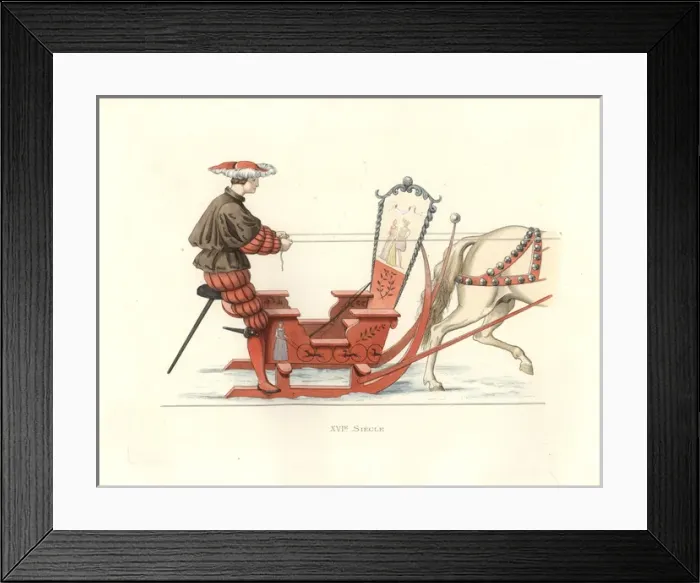 Framed Print : German man competing in a sleigh race, 16th century Framed Print : German man competing in a sleigh race, 16th century