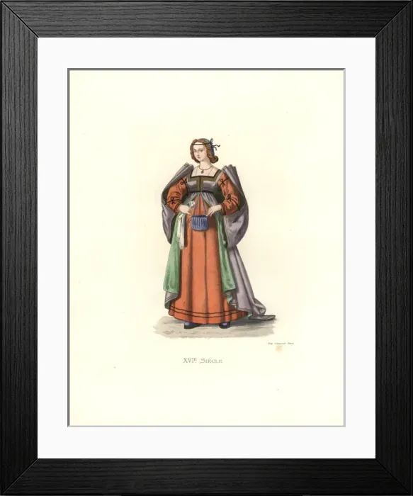 Framed Print : Woman from Grenada, 16th century, in long purple Framed Print : Woman from Grenada, 16th century, in long purple
