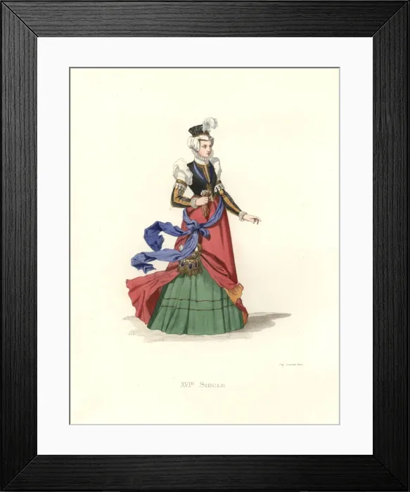 Framed Print : Swiss lady, 16th century, in bodice and silk Framed Print : Swiss lady, 16th century, in bodice and silk