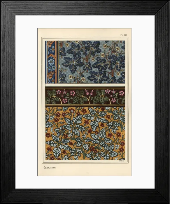 Framed Print : Geranium motifs in patterns for wallpaper and fabric Framed Print : Geranium motifs in patterns for wallpaper and fabric
