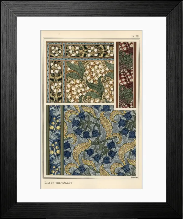 Framed Print : Lily of the valley in art nouveau patterns Framed Print : Lily of the valley in art nouveau patterns