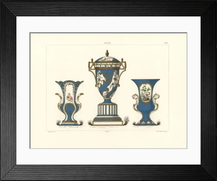 Framed Print : Vases in blue, white, and gold Framed Print : Vases in blue, white, and gold