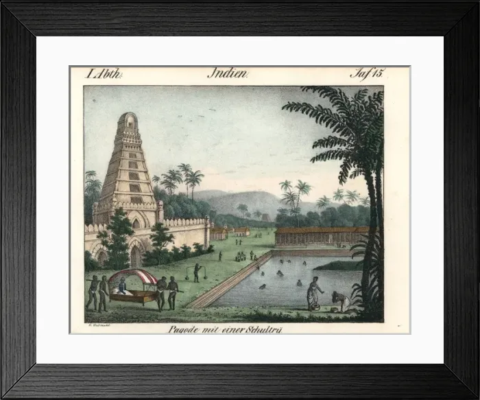 Framed Print : Indian temple with a water garden Framed Print : Indian temple with a water garden
