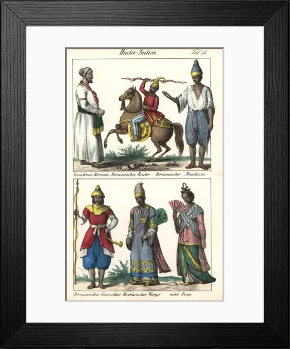Framed Print : Burmese nobleman, cavalryman, infantry, minister and wife Framed Print : Burmese nobleman, cavalryman, infantry, minister and wife