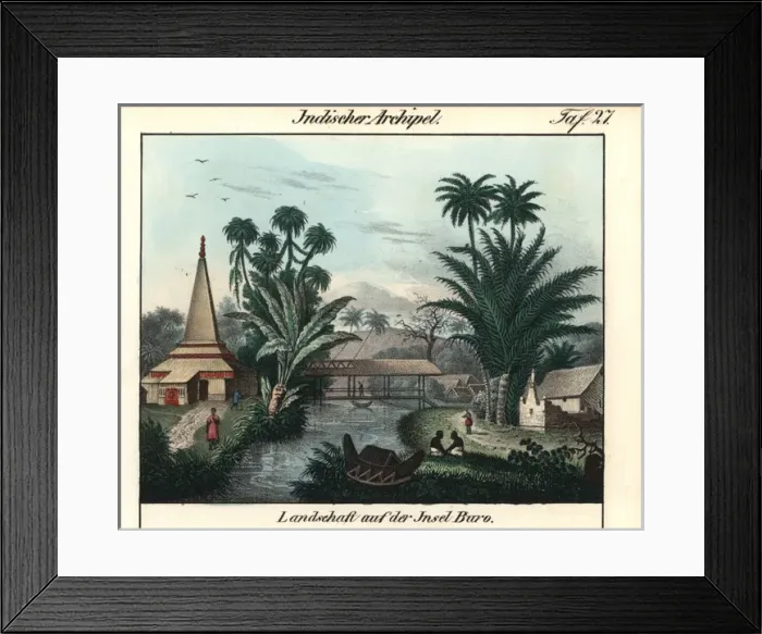 Framed Print : Village on the island of Buro (Buru) in Framed Print : Village on the island of Buro (Buru) in