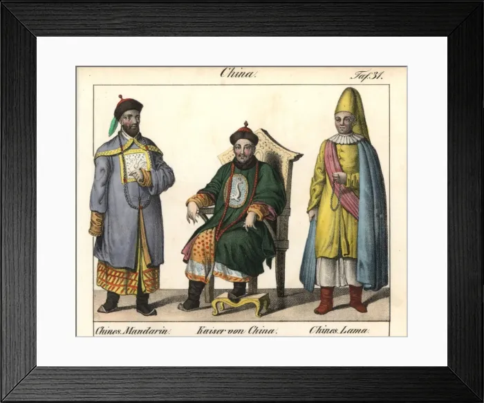 Framed Print : Chinese Mandarin, Emperor on a throne and Buddhist Framed Print : Chinese Mandarin, Emperor on a throne and Buddhist