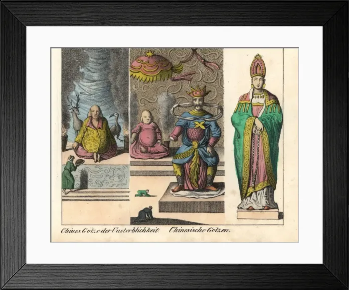 Framed Print : Statues of Chinese immortal gods, people kowtowing Framed Print : Statues of Chinese immortal gods, people kowtowing