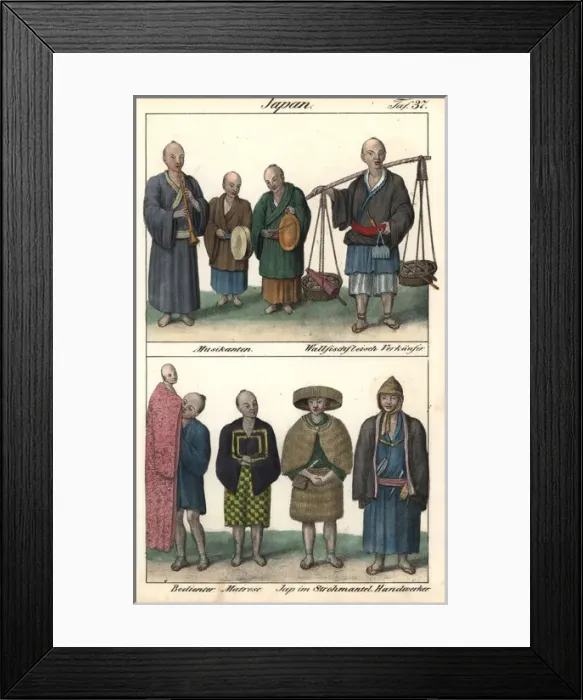 Framed Print : Japanese circa 1800, musicians, seller of whale Framed Print : Japanese circa 1800, musicians, seller of whale