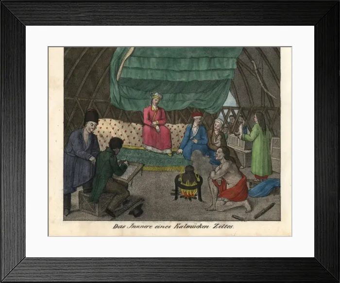 Framed Print : Kalmyk people inside a tent or gher, drinking