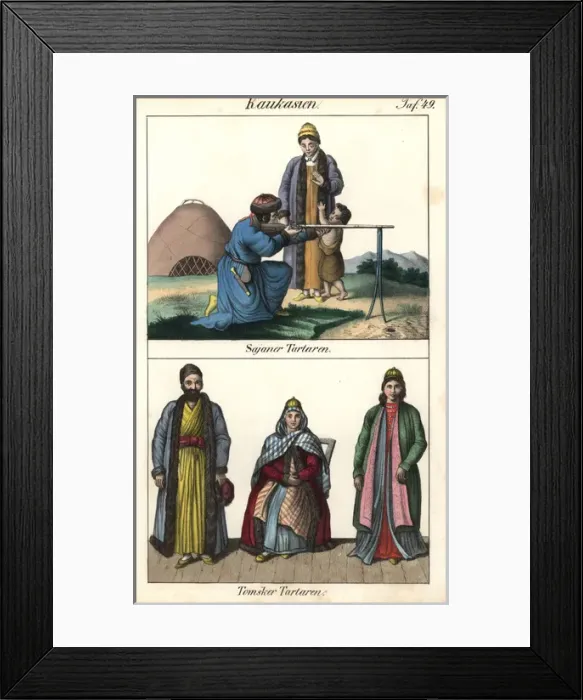 Framed Print : Sayan Tatar man firing a musket, and three Framed Print : Sayan Tatar man firing a musket, and three