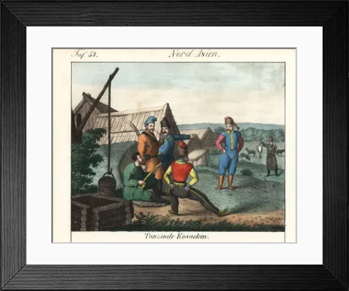 Framed Print : Cossack men dancing to music from a guitar Framed Print : Cossack men dancing to music from a guitar