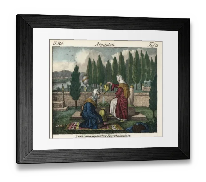 Framed Print : Two women praying at a tomb in a Turkish-Egyptian cemetery Framed Print : Two women praying at a tomb in a Turkish-Egyptian cemetery