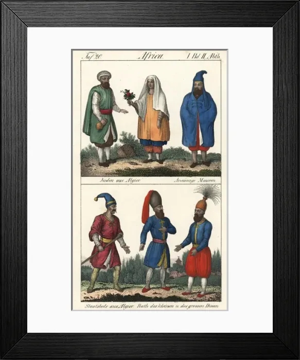 Framed Print : Costumes of Algiers; Jewish couple, Moor, National Framed Print : Costumes of Algiers; Jewish couple, Moor, National