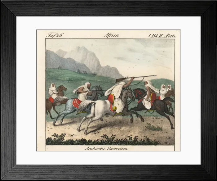 Framed Print : Arab military exercises: mounted cavalry charging Framed Print : Arab military exercises: mounted cavalry charging