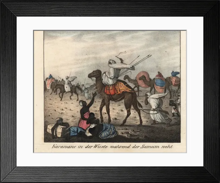 Framed Print : Arab caravan sheltering from the Simoom (Samum) wind Framed Print : Arab caravan sheltering from the Simoom (Samum) wind
