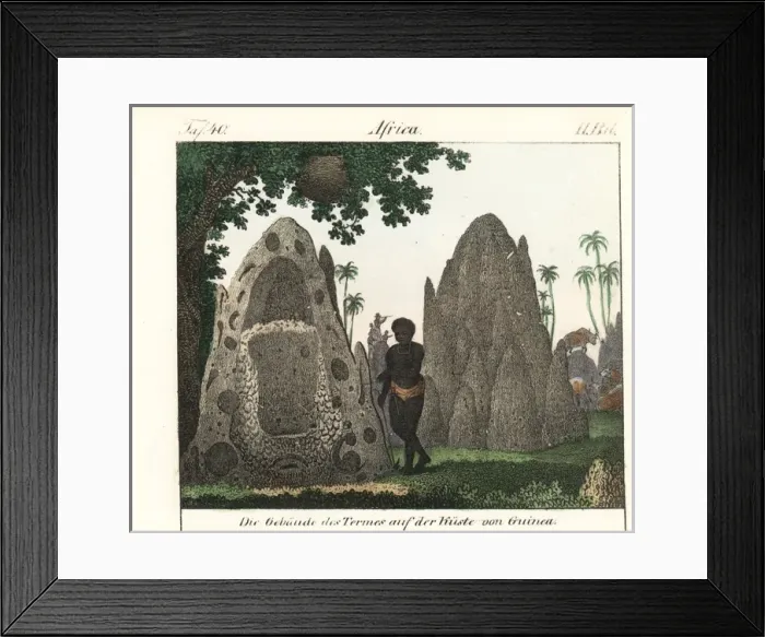 Framed Print : Native standing next to termite hills on Framed Print : Native standing next to termite hills on