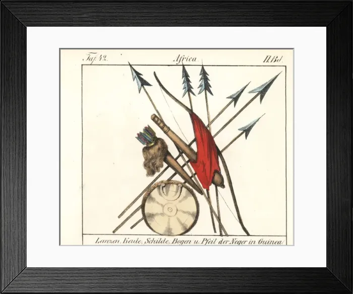 Framed Print : Weapons of Guinea, Africa: lances, shield Framed Print : Weapons of Guinea, Africa: lances, shield