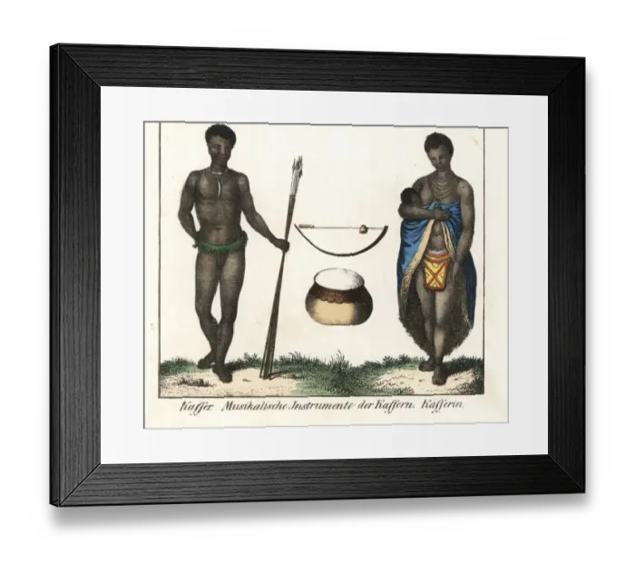 Framed Print : Xhosa man in grass belt and woman suckling a baby Framed Print : Xhosa man in grass belt and woman suckling a baby