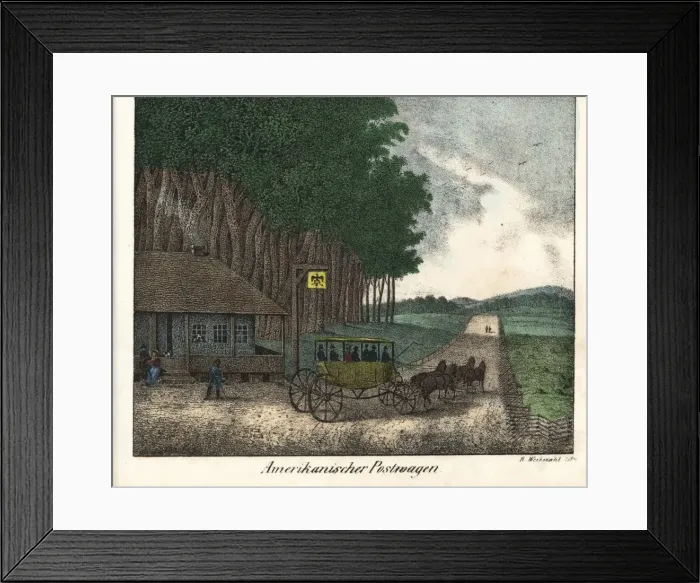 Framed Print : American post service with carriage and four Framed Print : American post service with carriage and four