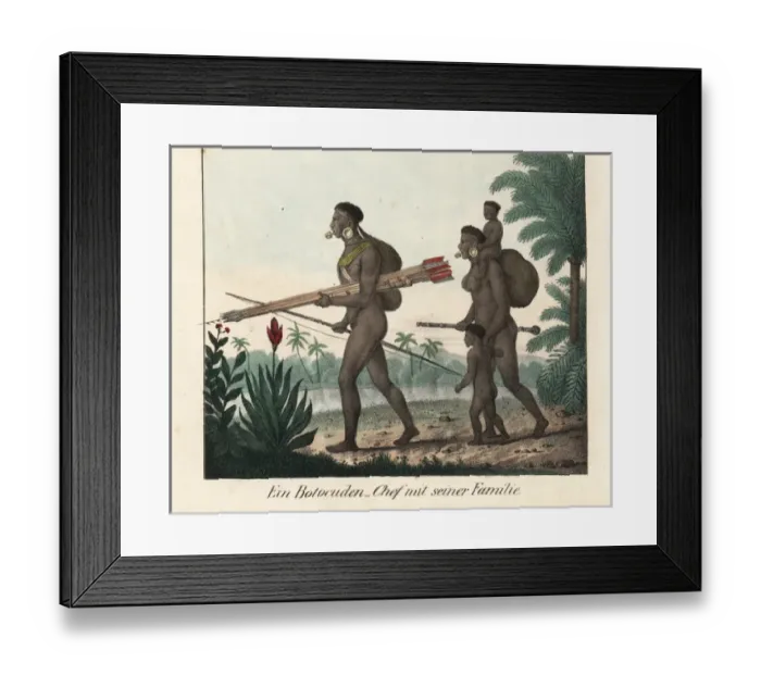 Framed Print : Botocudo chief and woman with blowpipe, Eastern Brazil Framed Print : Botocudo chief and woman with blowpipe, Eastern Brazil