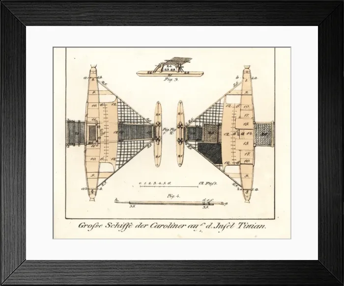 Framed Print : Plan of a large Carolinian boat with outrigger Framed Print : Plan of a large Carolinian boat with outrigger